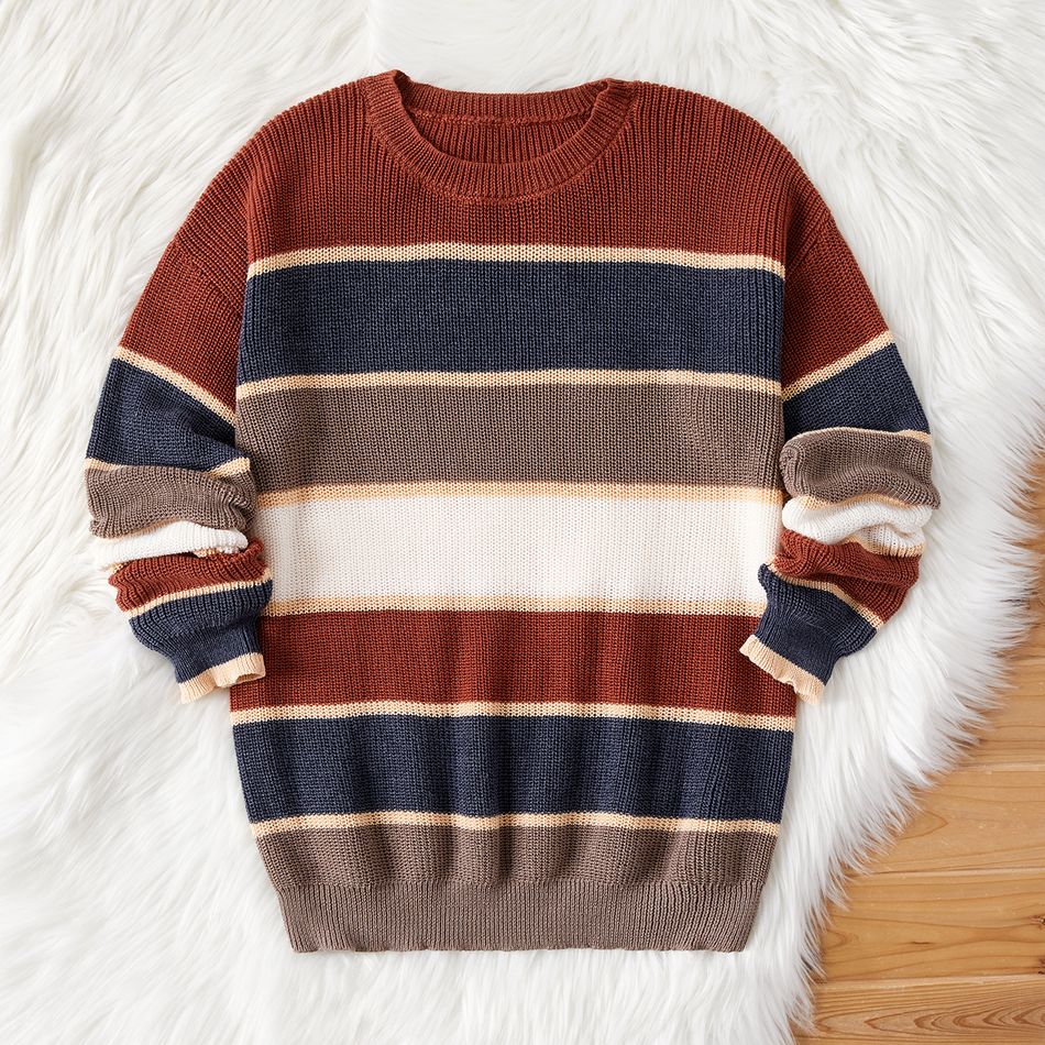 Mommy and Me Colorblock Striped Knitted Drop Shoulder Long-sleeve Sweater Multi-color big image 2