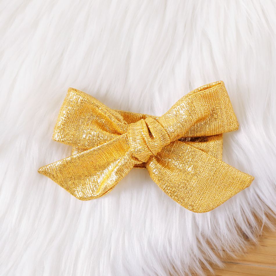 Christmas 2pcs Baby Girl 95% Cotton Frill Trim Mock Neck Long-sleeve Letter Print Bow Front Mesh Dress with Headband Set White big image 3