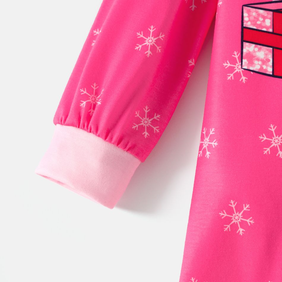 Barbie Toddler Girl Christmas Snowflake Print Long-sleeve Dress Pink big image 5