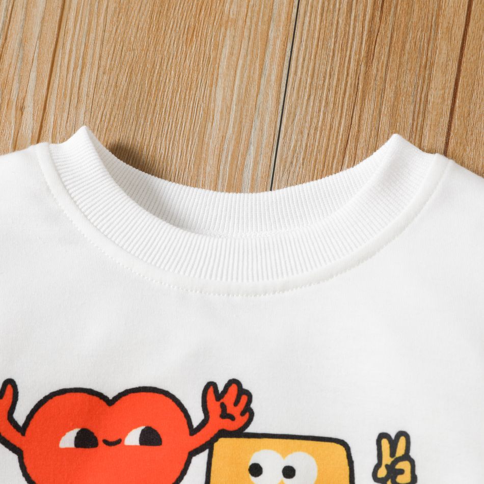 Toddler Girl Letter Face Graphic Print Pullover Sweatshirt White big image 4