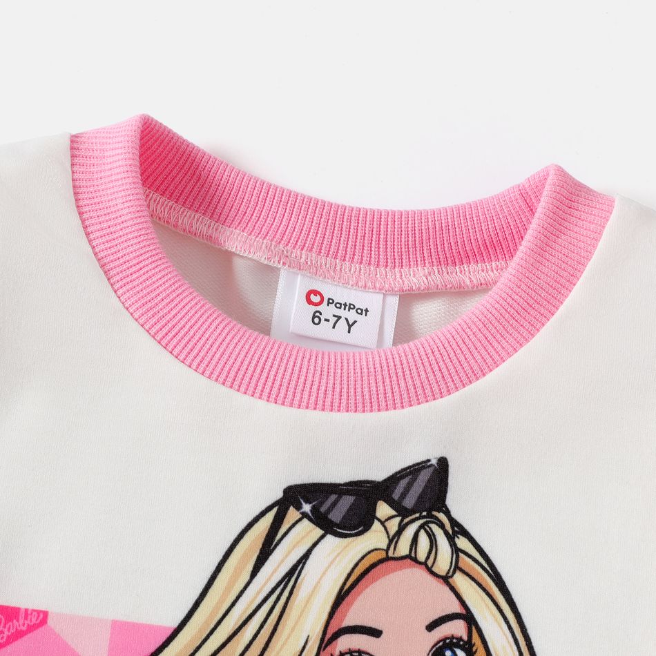 Barbie 2pcs Kid Girl Plaid Colorblock Sweatshirt and Bowknot Design Skirt Set White big image 4