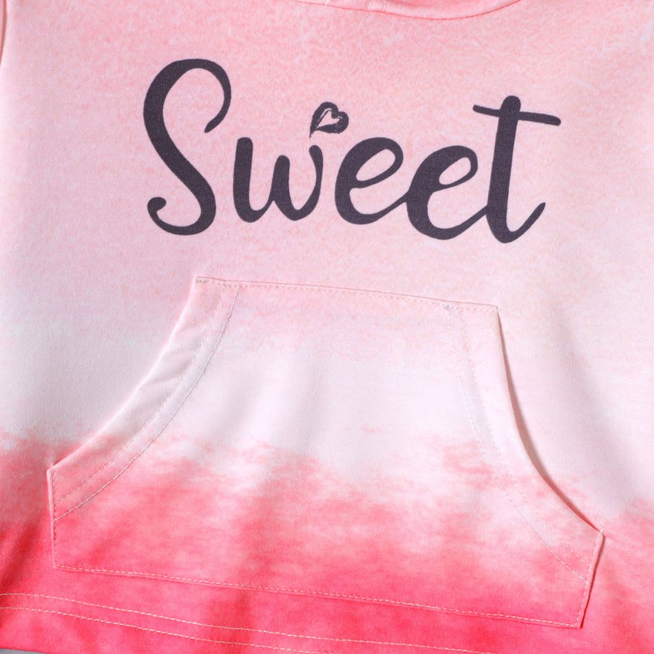 Kid Girl Letter Print Tie Dyed Hoodie Sweatshirt Pink big image 3