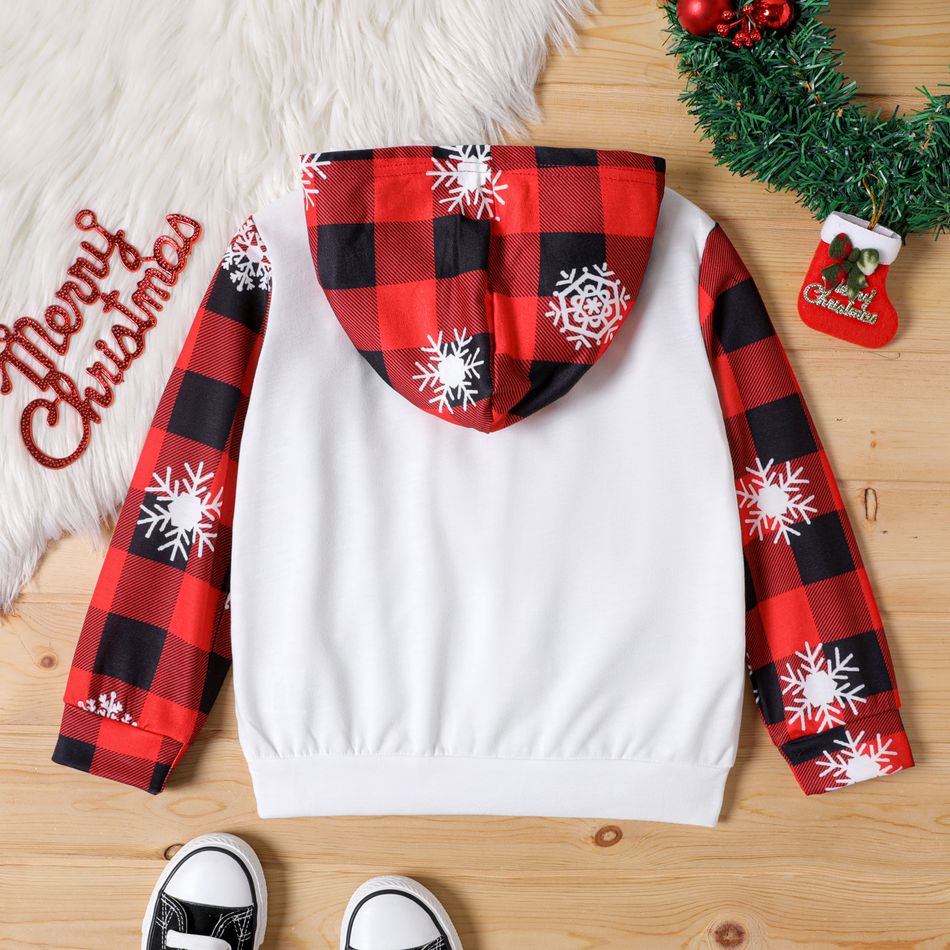 Kid Boy/Kid Girl Christmas Snowflake Print Plaid Splice Hoodie Sweatshirt White big image 5