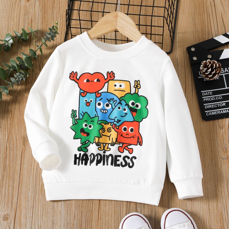 Toddler Girl Letter Face Graphic Print Pullover Sweatshirt White big image 1