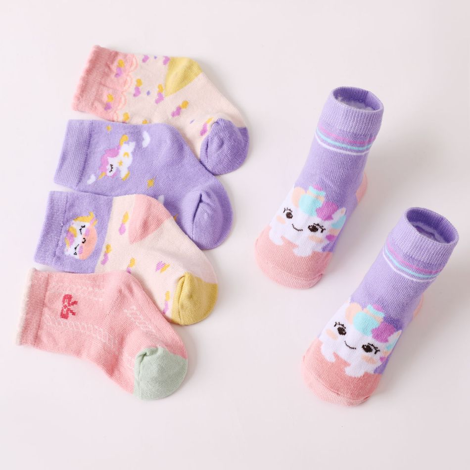 5-pairs Baby / Toddler Cartoon Unicorn Jacquard Socks Multi-color big image 3