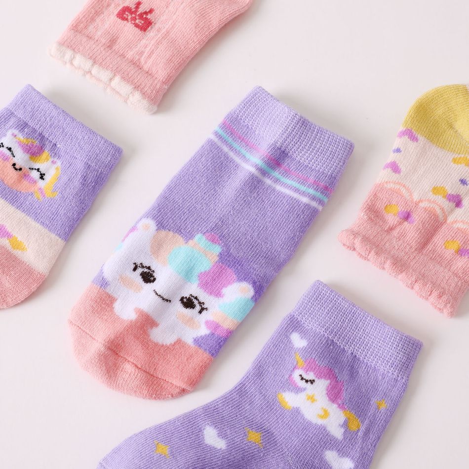 5-pairs Baby / Toddler Cartoon Unicorn Jacquard Socks Multi-color big image 2