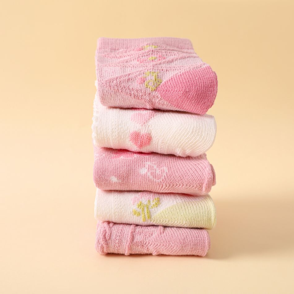 Conjunto de 5 pares de meias de decoração de laço com estampa floral para bebê / criança Multicolorido big image 4