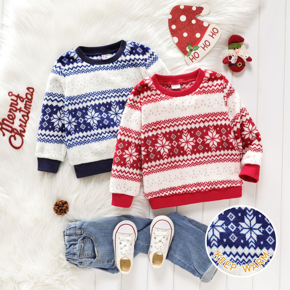Toddler Boy/Girl Preppy style Snowflake Pattern Fleece Pullover Sweatshirt Red big image 7