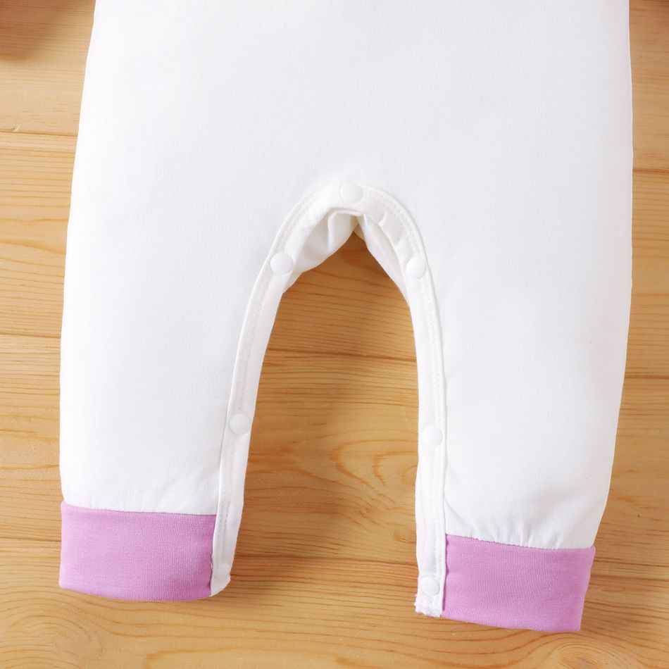 Baby Girl 95% Cotton Letter Print Colorblock Long-sleeve Hooded Jumpsuit Purple big image 3