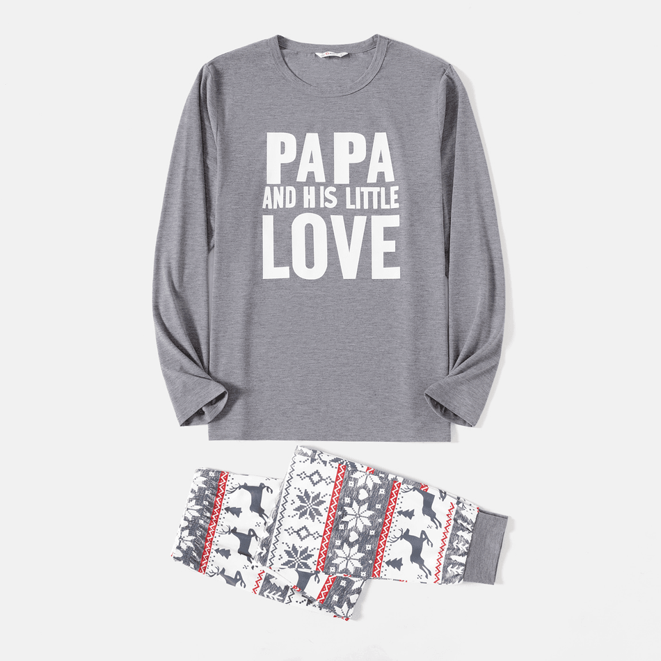Christmas Family Matching Letter Print Grey Long-sleeve Pajamas Sets (Flame Resistant) Dark Grey big image 2