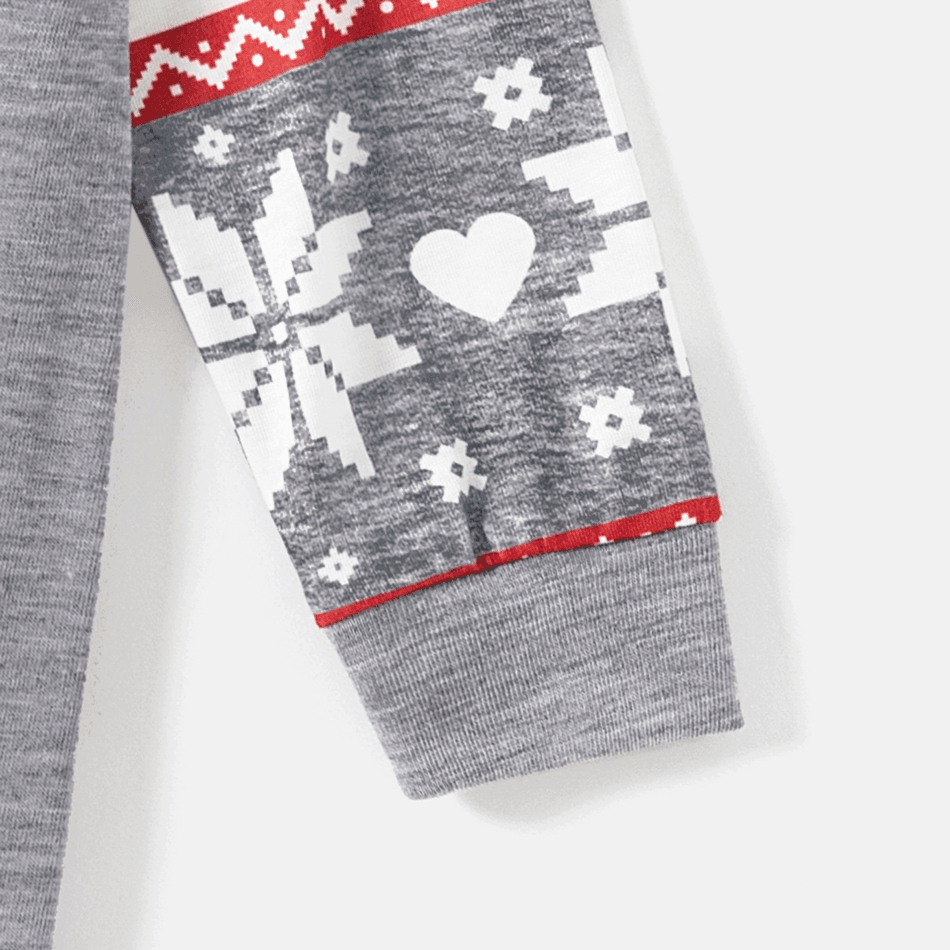 Christmas Family Matching Letter Print Grey Long-sleeve Pajamas Sets (Flame Resistant) Dark Grey big image 14
