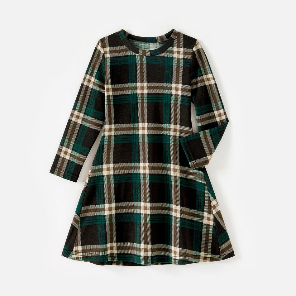 Family Matching Green Plaid A-line Dresses and Contrast Collar Long-sleeve Polo Shirts Sets Green big image 11