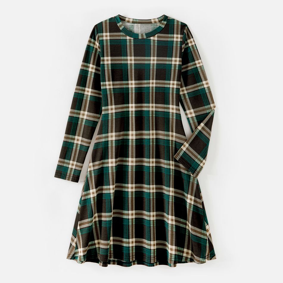 Family Matching Green Plaid A-line Dresses and Contrast Collar Long-sleeve Polo Shirts Sets Green big image 6