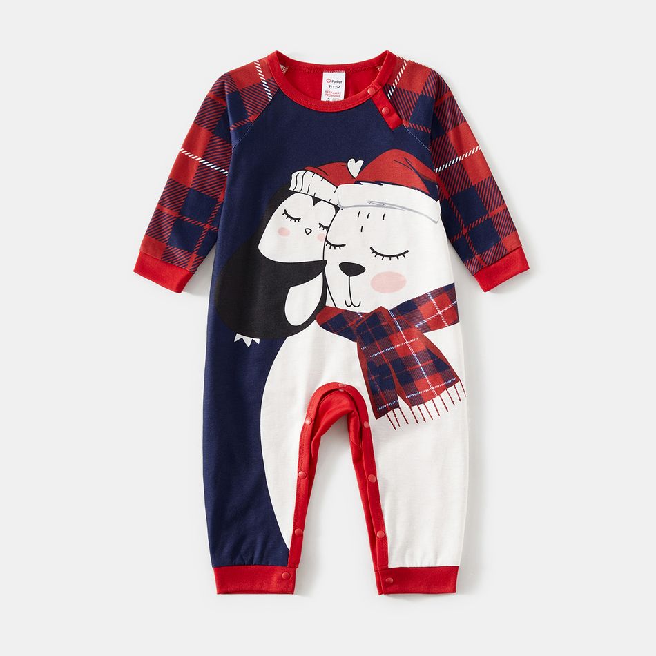 Christmas Family Matching Polar Bear & Letter Print Long-sleeve Red Plaid Pajamas Sets (Flame Resistant) ColorBlock big image 10