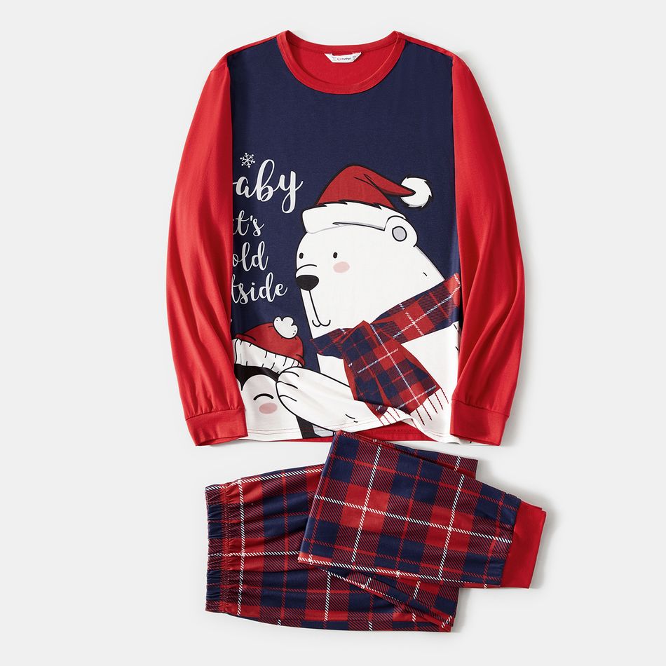 Christmas Family Matching Polar Bear & Letter Print Long-sleeve Red Plaid Pajamas Sets (Flame Resistant) ColorBlock big image 8