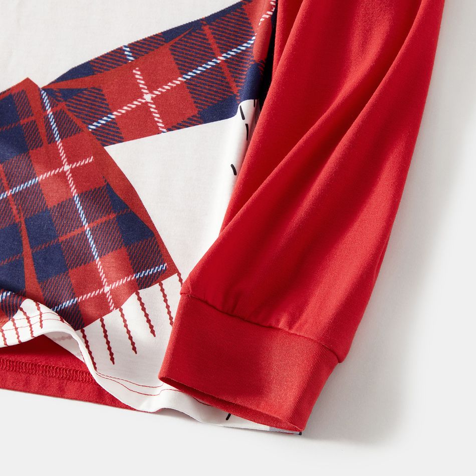 Christmas Family Matching Polar Bear & Letter Print Long-sleeve Red Plaid Pajamas Sets (Flame Resistant) ColorBlock big image 6