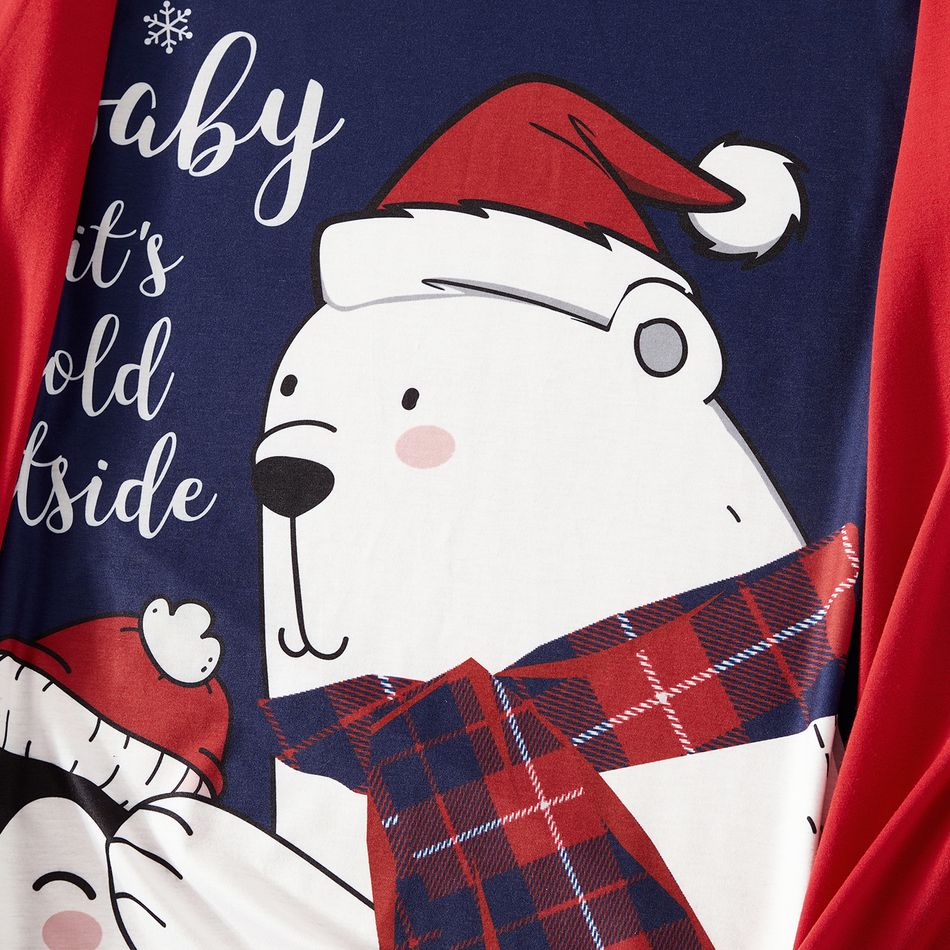 Christmas Family Matching Polar Bear & Letter Print Long-sleeve Red Plaid Pajamas Sets (Flame Resistant) ColorBlock big image 5