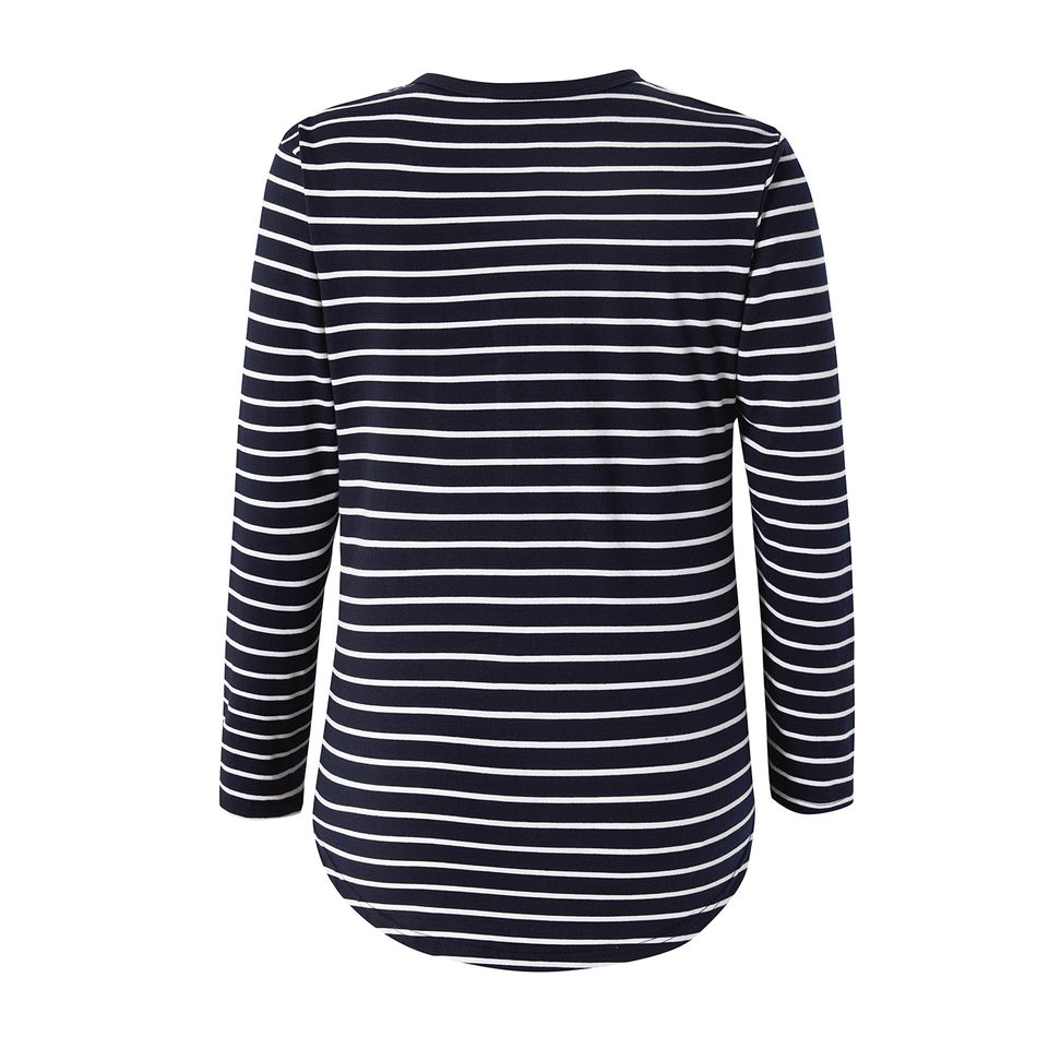 Maternity Stripe Button Long-sleeve Top Deep Blue big image 3