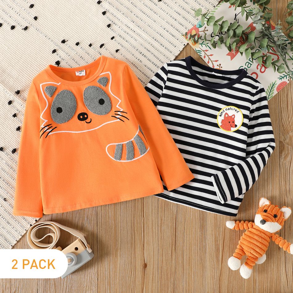 2-Pack Toddler Boy Fox Embroidered Long-sleeve Tee MultiColour big image 1