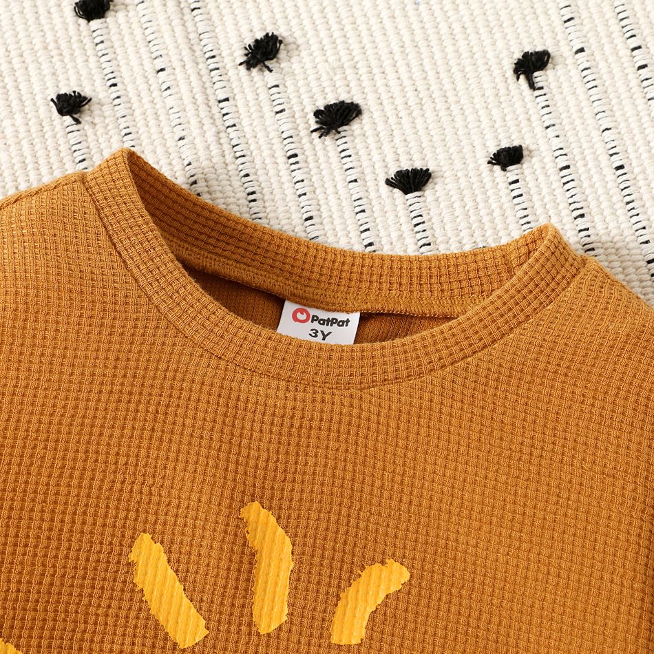 Toddler Girl/Boy Sun Print Waffle Pullover Sweatshirt Brown big image 4