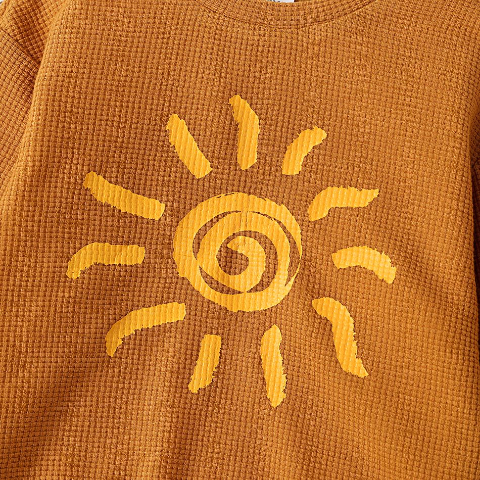Toddler Girl/Boy Sun Print Waffle Pullover Sweatshirt Brown big image 3