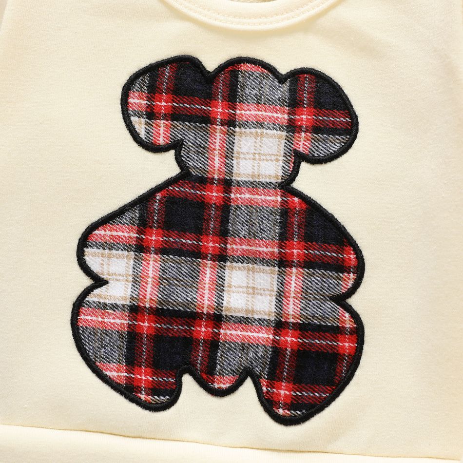 Baby Girl Long-sleeve Faux-two Bear Embroidered Plaid Dress beige big image 4