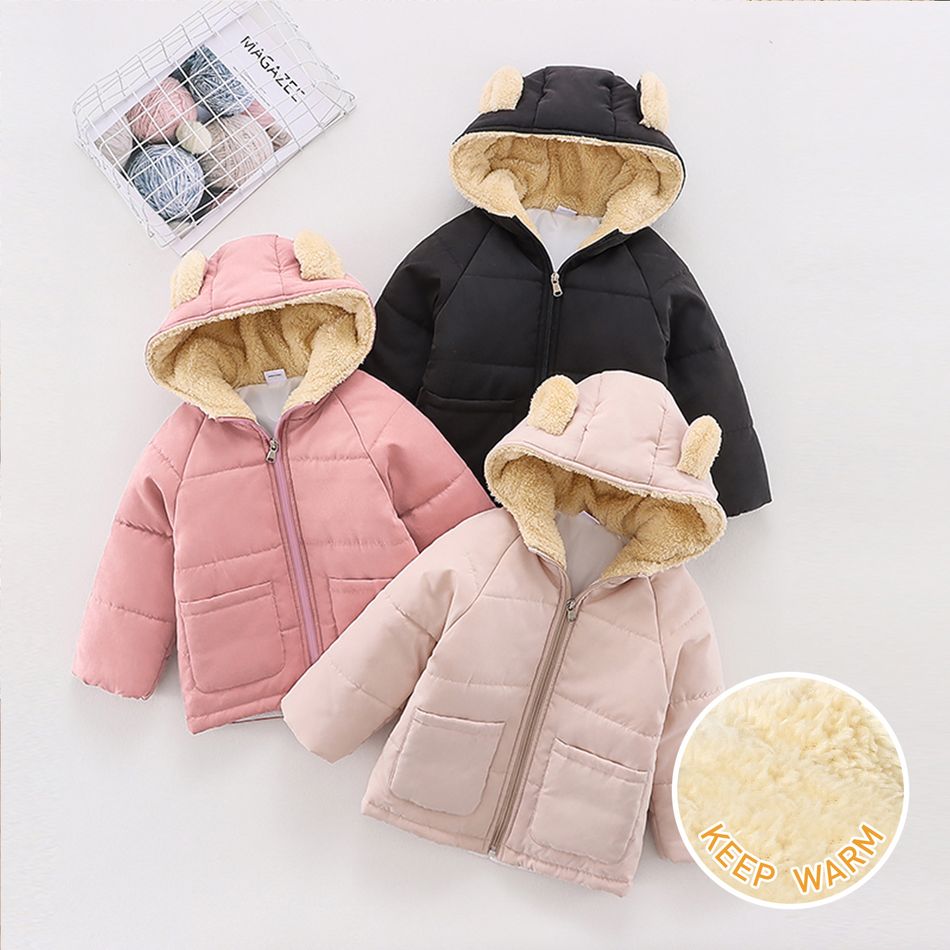 casaco com capuz de lã com design de orelha brincalhão para menina infantil Rosa big image 8