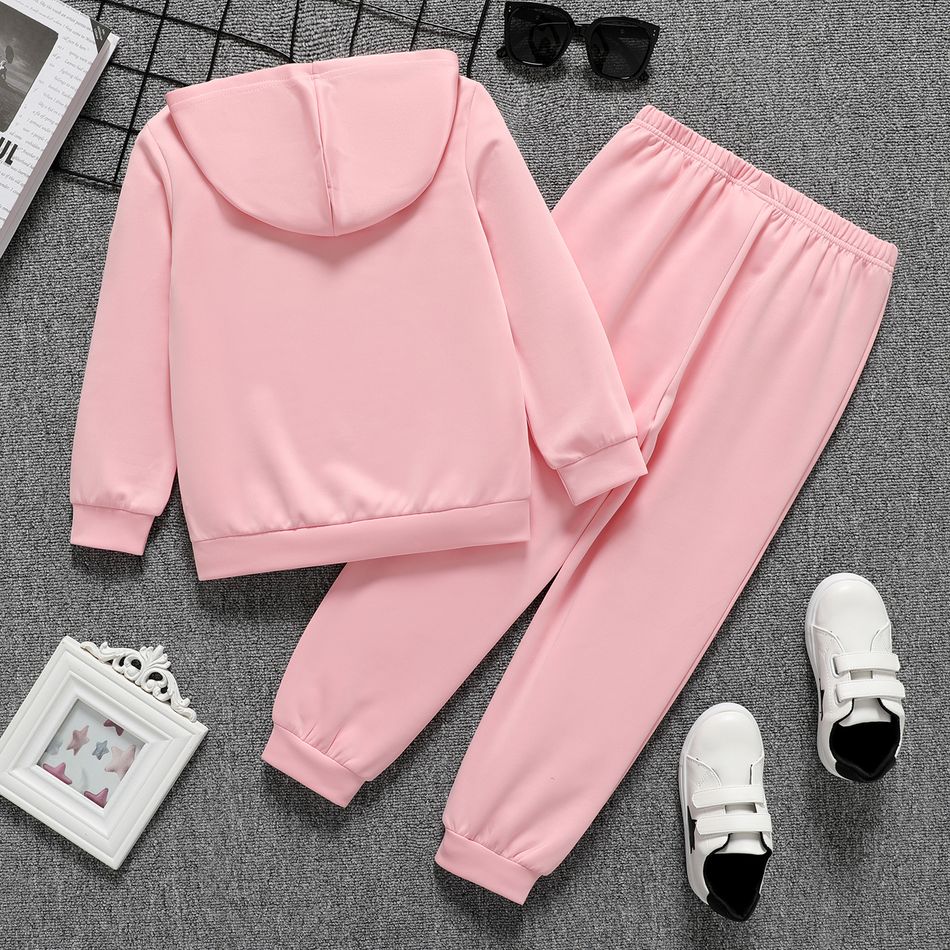 2pcs Kid Boy/Kid Girl Letter Print Hoodie Sweatshirt and Pants Set Pink big image 3