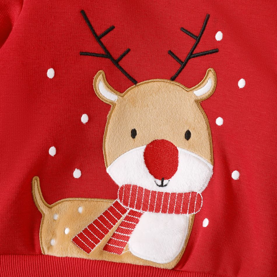 Christmas Baby Girl Deer Embroidered Thermal Lined Sweatshirt Red-2 big image 4