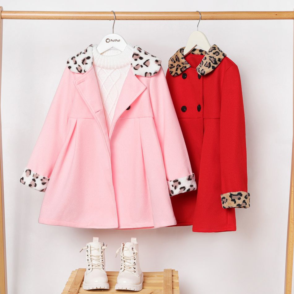 Zweireihiger Mantel mit Leopardenmuster für Kinder und Mädchen rot big image 2