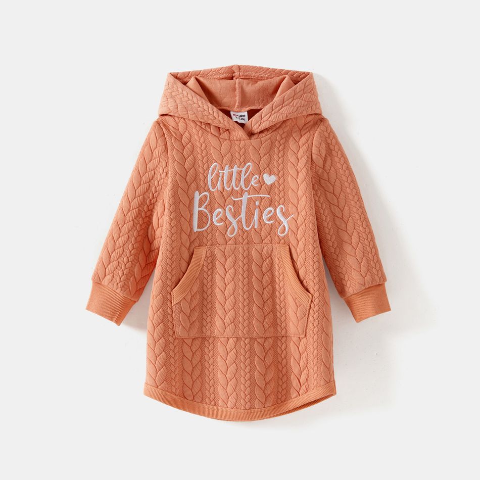 Mommy and Me Letter Embroidered Textured Long-sleeve Hoodie Dresses JF big image 9
