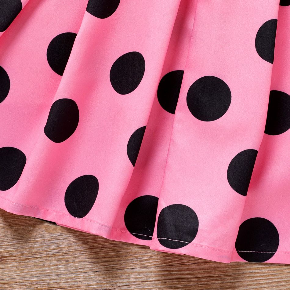 2pcs Kid Girl Character Print Long-sleeve Tee and Bowknot Design Polka dots Skirt Set Rosy big image 5
