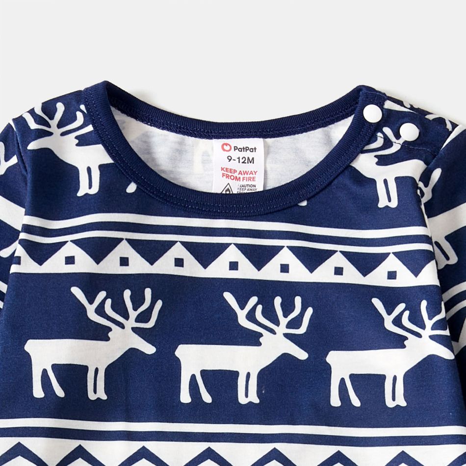 Family Matching Blue Raglan-sleeve Deer & Letter Graphic Allover Print Pajamas Sets (Flame Resistant) BLUEWHITE big image 14