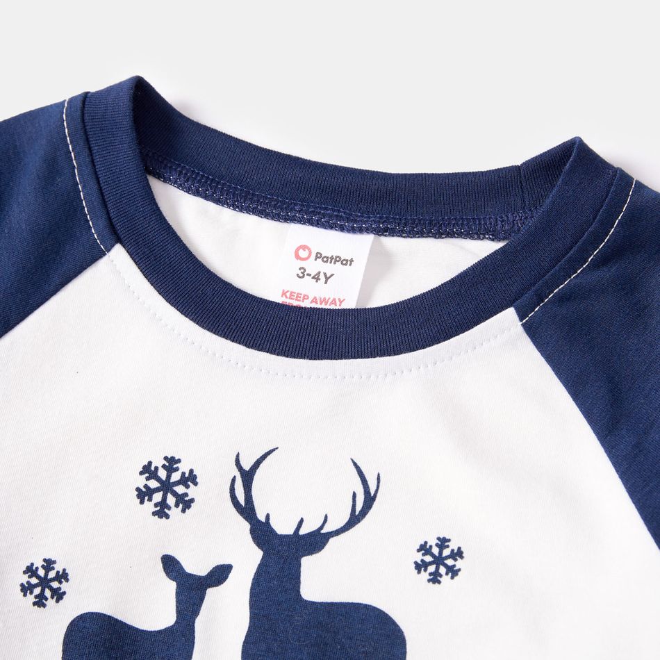 Family Matching Blue Raglan-sleeve Deer & Letter Graphic Allover Print Pajamas Sets (Flame Resistant) BLUEWHITE big image 10