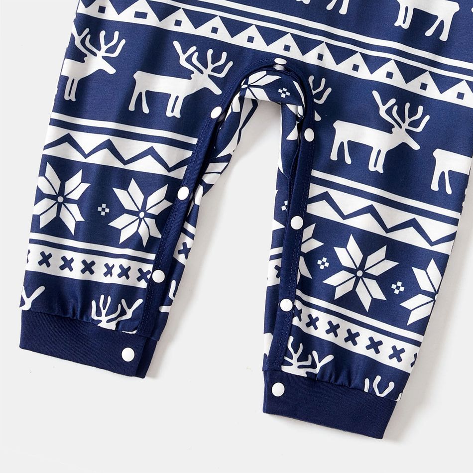 Family Matching Blue Raglan-sleeve Deer & Letter Graphic Allover Print Pajamas Sets (Flame Resistant) BLUEWHITE