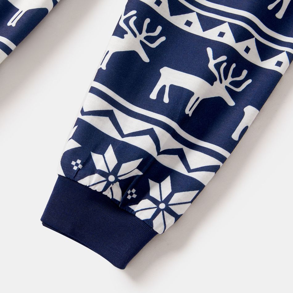 Family Matching Blue Raglan-sleeve Deer & Letter Graphic Allover Print Pajamas Sets (Flame Resistant) BLUEWHITE big image 13