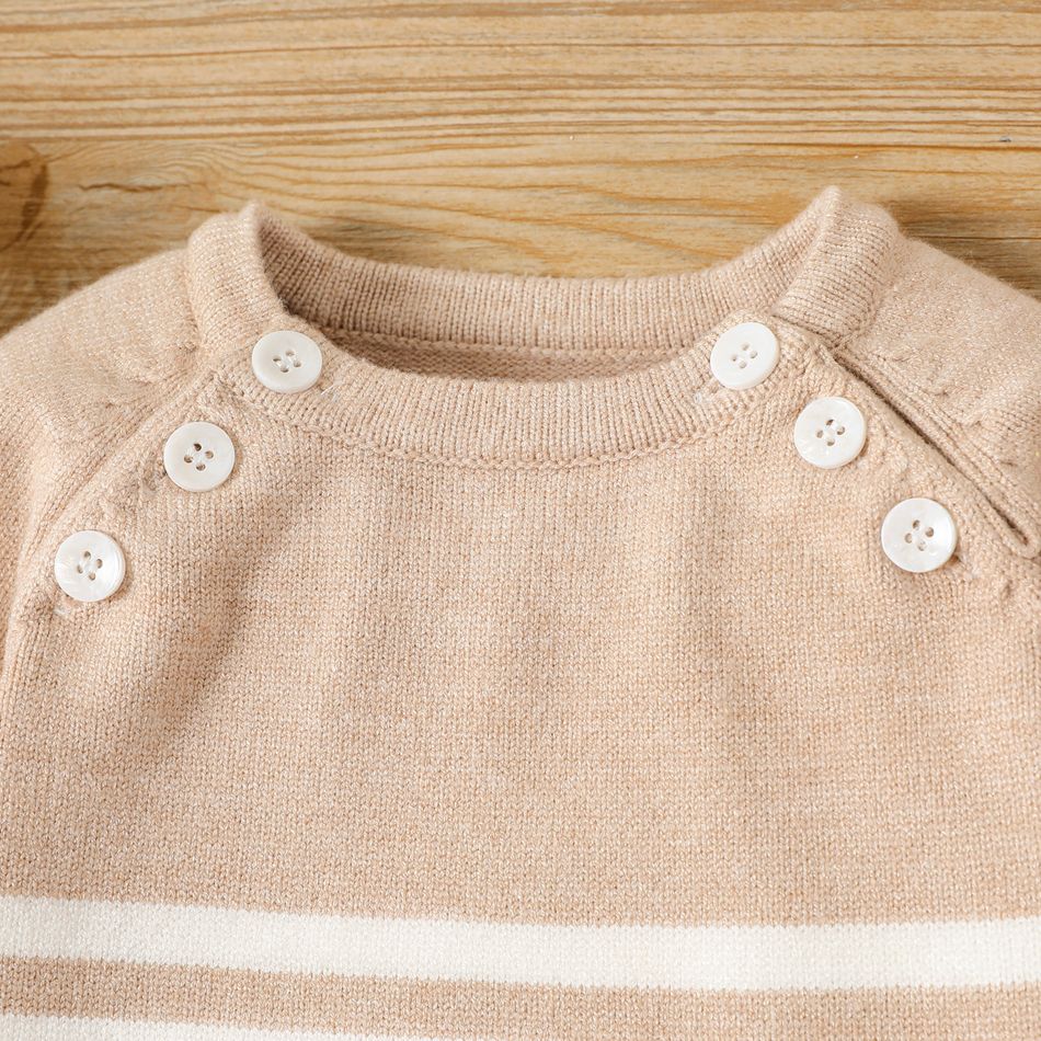 2pcs Baby Boy/Girl Button Front Striped Long-sleeve Knitted Top and Pants Set LightKhaki big image 3