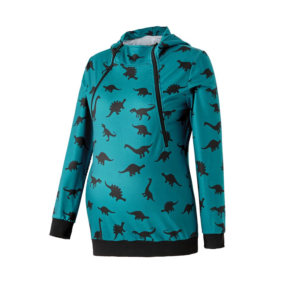 Nursing Dinosaur Pattern Long-sleeve Hoodie Green big image 2