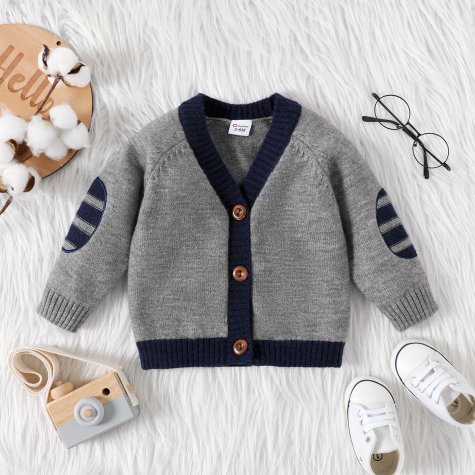 Baby Boy Color Contrast Knitted Sweater Cardigan Grey big image 1