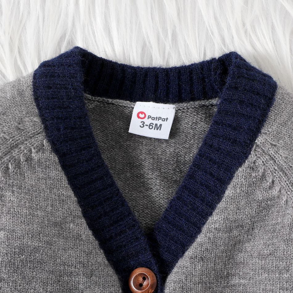 Baby Boy Color Contrast Knitted Sweater Cardigan Grey big image 3