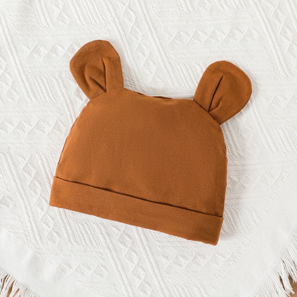 2pcs Baby Boy/Girl 95% Cotton Long-sleeve Bear Print 3D Ears Design Brown Jumpsuit with Hat Set Brown