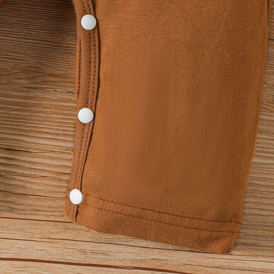 2pcs Baby Boy/Girl 95% Cotton Long-sleeve Bear Print 3D Ears Design Brown Jumpsuit with Hat Set Brown big image 4