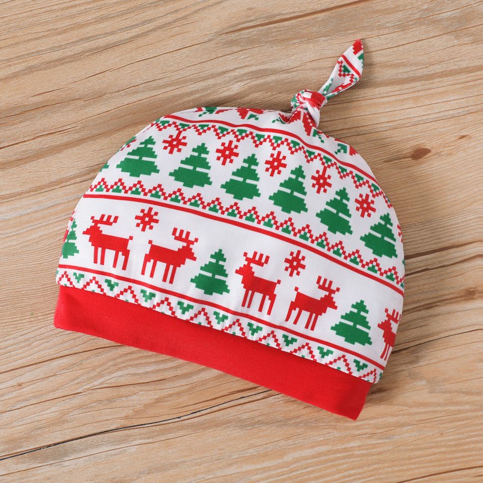 Christmas 3pcs Baby Boy Red Long-sleeve Graphic Romper and Allover Print Pants with Hat Set REDWHITE big image 5