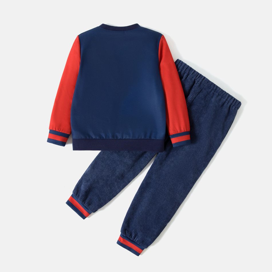 PAW Patrol 2pcs Toddler Boy Colorblock Pullover Sweatshirt and Embroidered Corduroy Pants Set blueblack big image 6