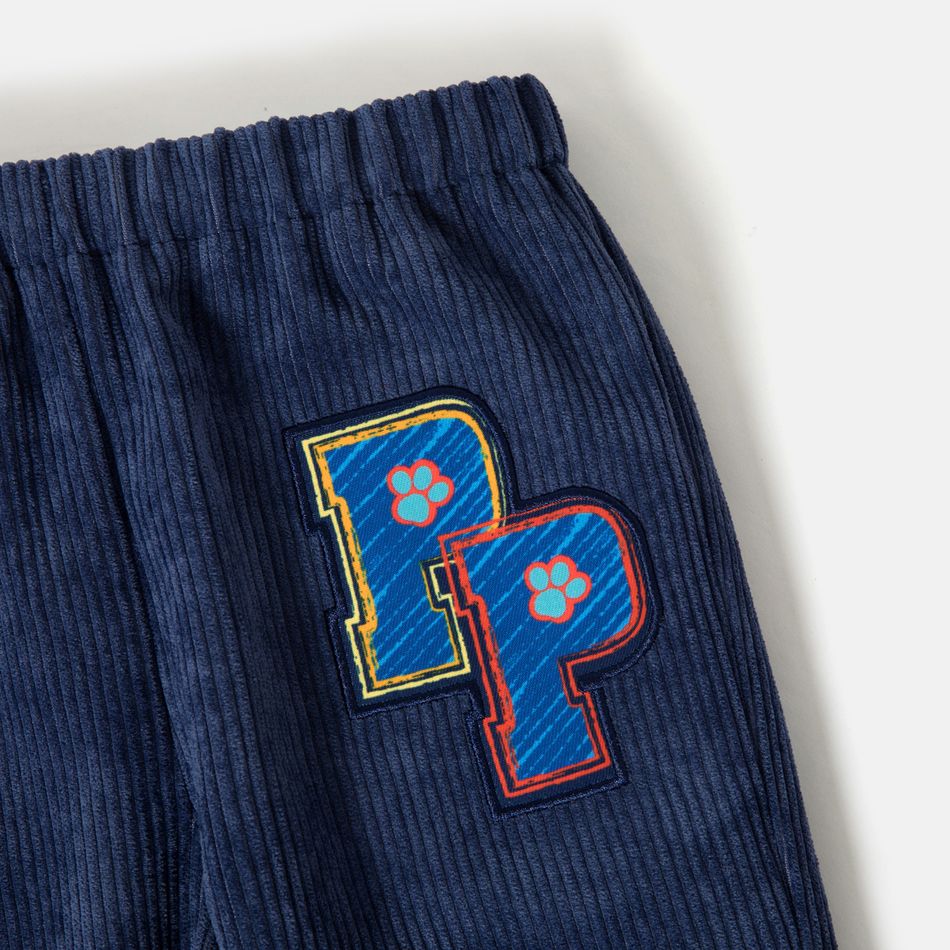 PAW Patrol 2pcs Toddler Boy Colorblock Pullover Sweatshirt and Embroidered Corduroy Pants Set blueblack big image 5