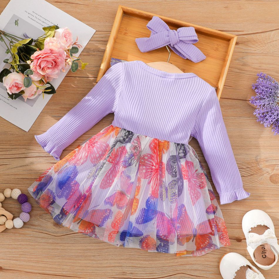 2 unidades Bebé Extremidades franzidas Borboleta Bonito Manga comprida Vestidos Roxo Claro big image 2