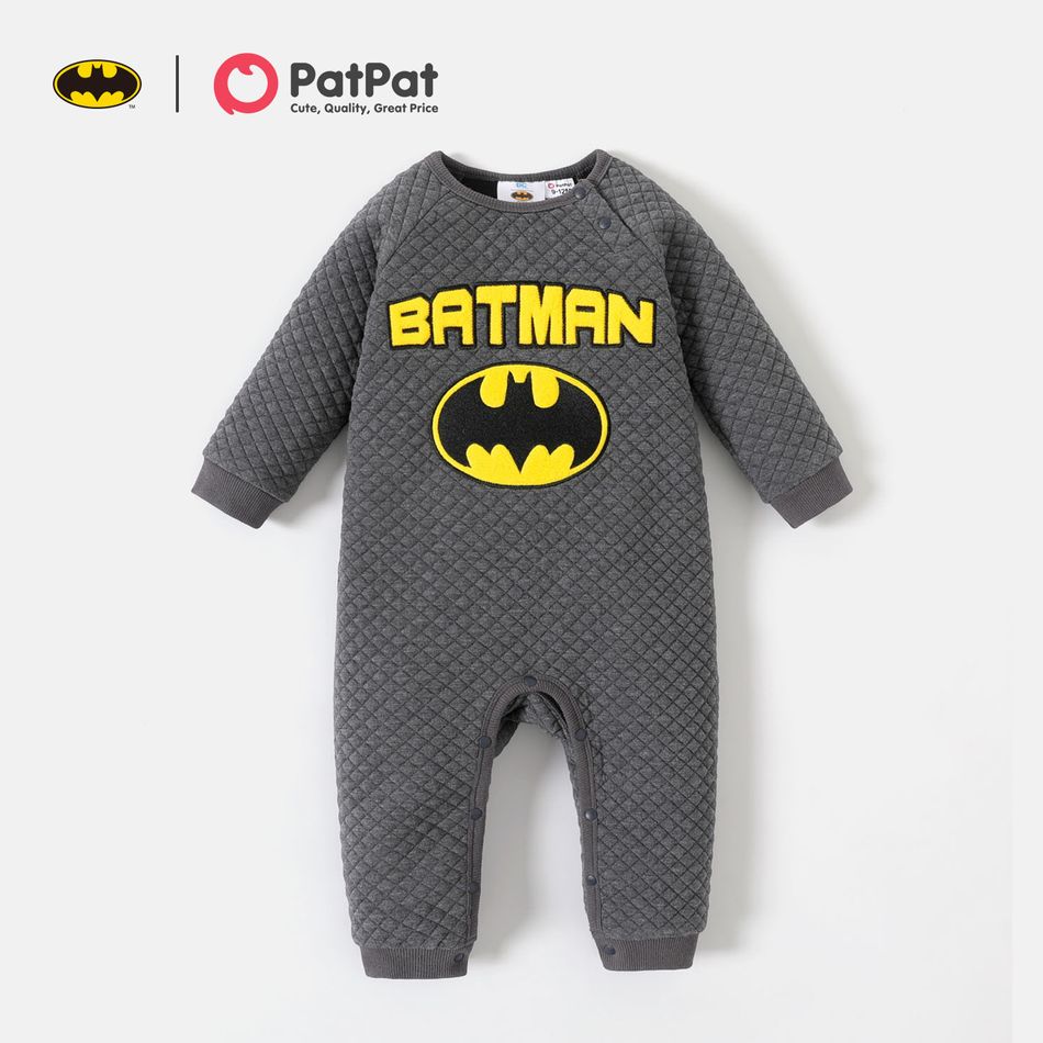 Justice League Baby Boy Thickened Quilted Long-sleeve Graphic Jumpsuit Dark Grey big image 1