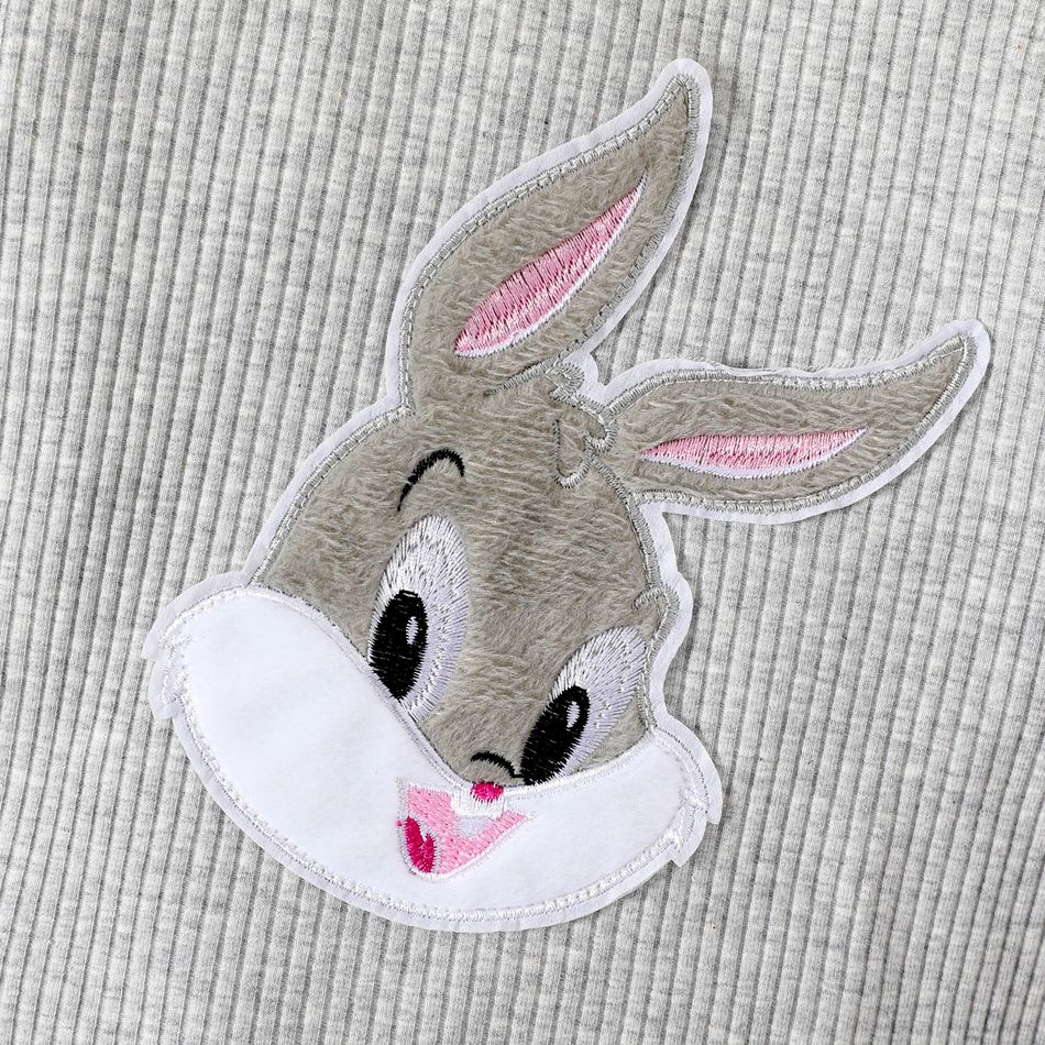 Looney Tunes Baby Boy/Girl Animal Embroidered Long-sleeve Rib Knit Romper flowergrey big image 5