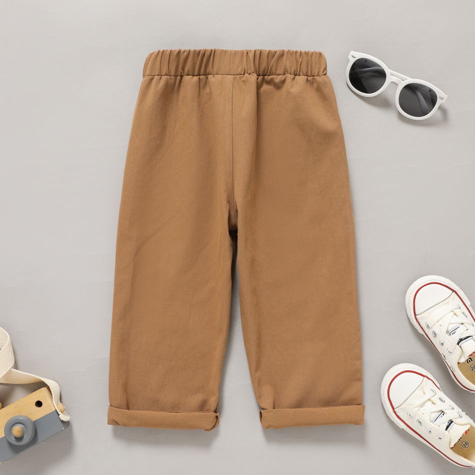 Toddler Boy Basic Solid Color Elasticized Pants Khaki big image 2
