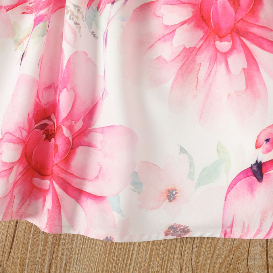 Toddler Girl Flamingo Print Splice Bowknot Design Long-sleeve Dress Pink